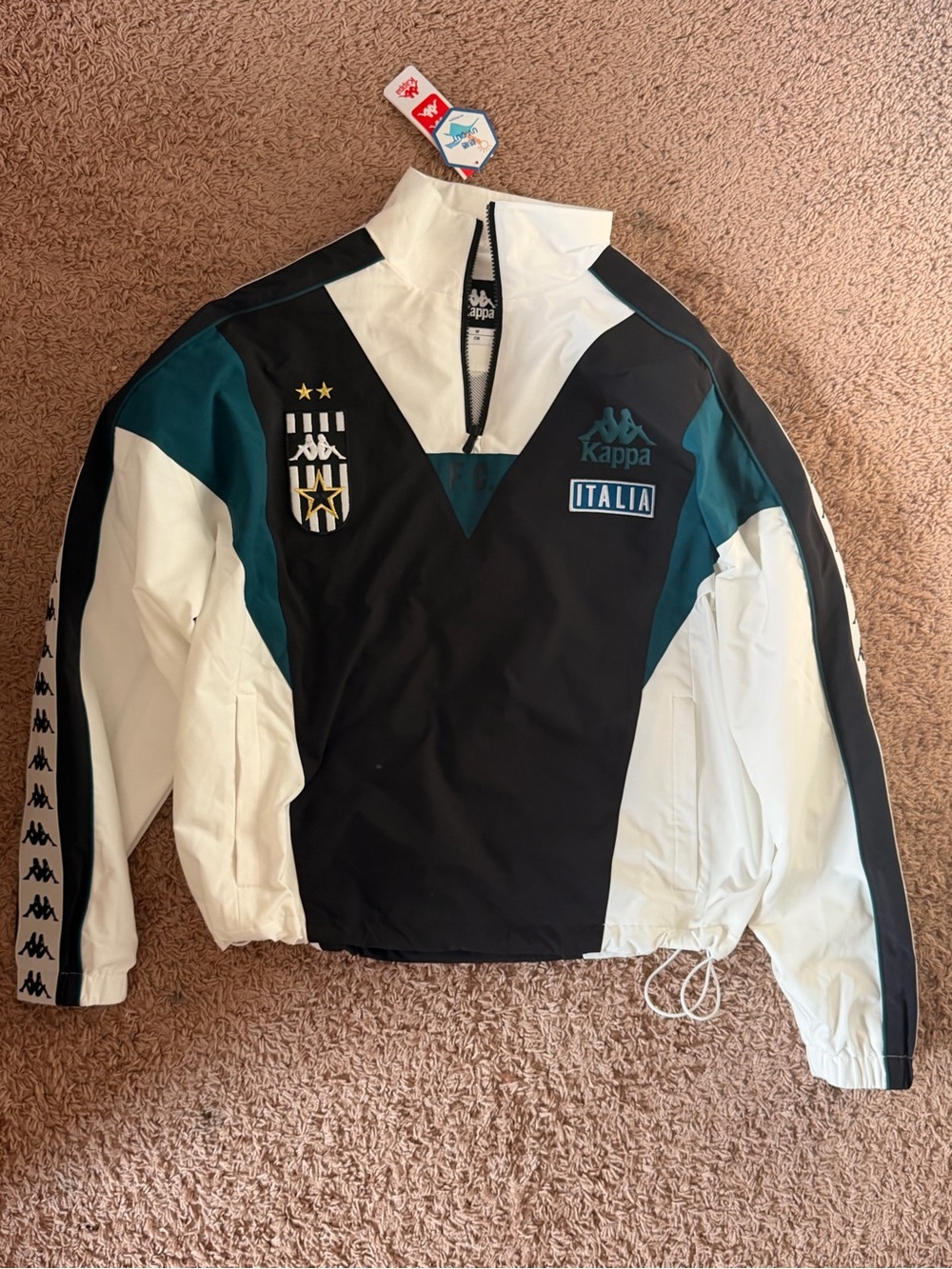 Kappa Italia Colorblock Windbreaker — Black, White & Teal